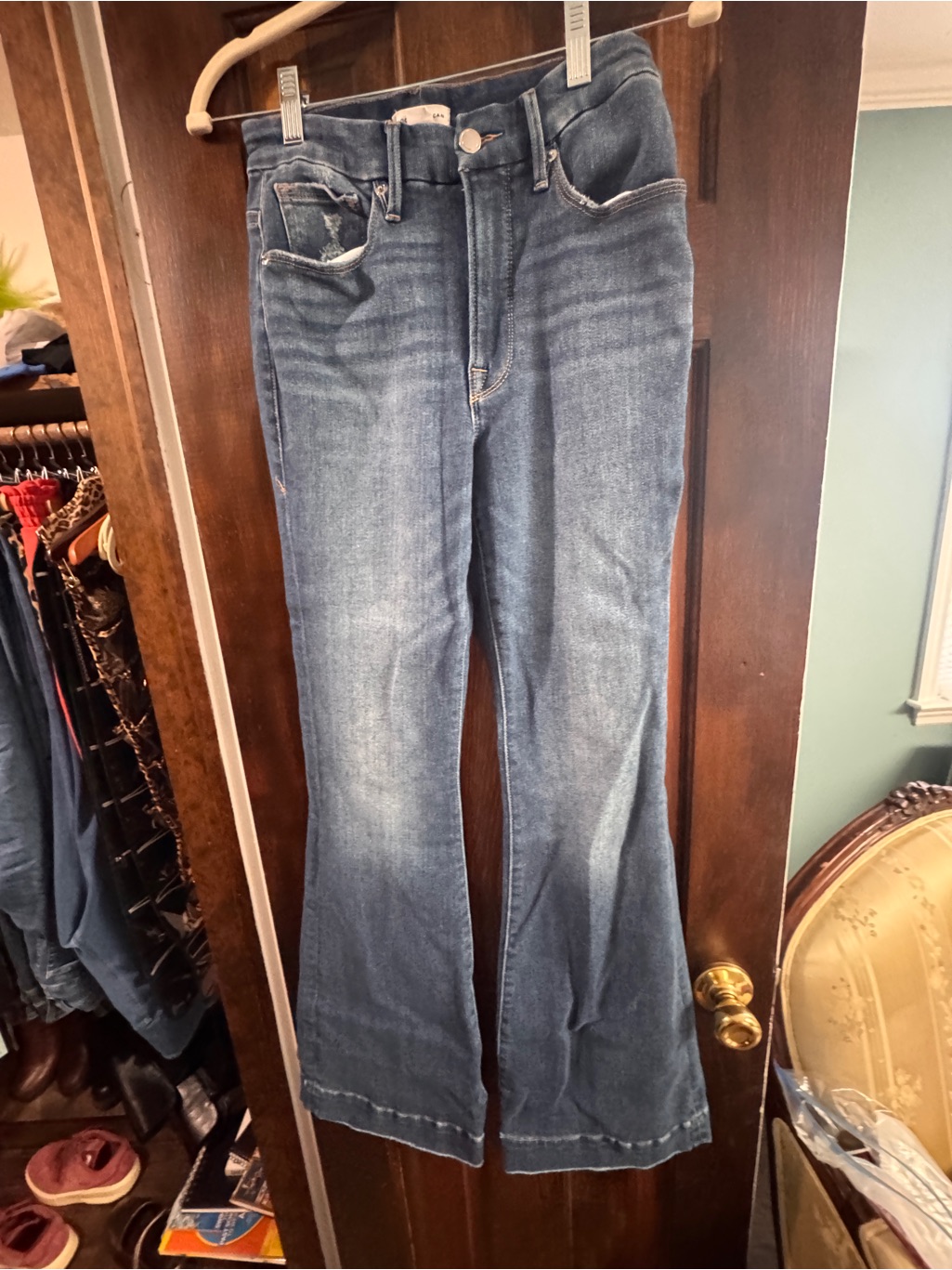 Good American Good Legs High-Rise Flared Jeans - Blue With Distressed Detailing — image 3 of 7